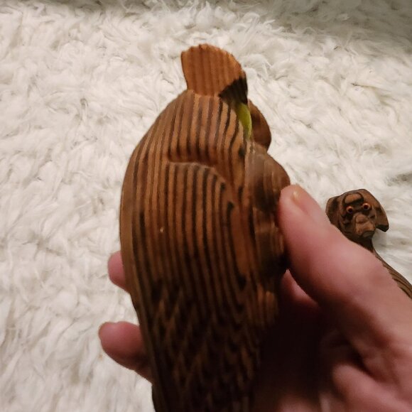 Hand Carved Cryptomeria Japan Wony Owl & Dog Figurine Set - Picture 8 of 11